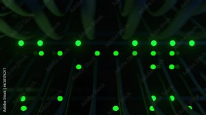 Super computer server racks in datacenter. Concept of big data storage and mining cryptocurrency. Network routers of ISP. Many wires connect to the network interfaces of powerful internet servers