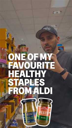 Pesto lovers, get yourself to Aldi. This is such a great cheap staple, pesto made with olive oil always great to have in the fridge. #health #nutrition #pesto #aldi
