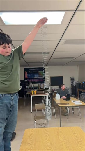 Did you know… when a dangling slinky is dropped, the top collapses toward the bottom before the whole object falls because the upward tension holding the coils in place initially cancels out gravity’s downward pull. HOW COOL IS THAT?!? SCIENCE IS COOL.