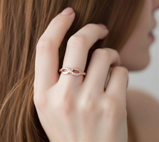 9k Yellow Gold Diamond Engagement Ring, Infinity Band - Etsy