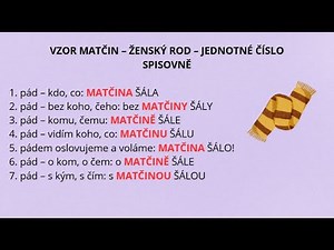 Skloňování přídavných jmen přivlastňovacích, vzor matčin, jednotné číslo | Čeština pro cizince (B2)