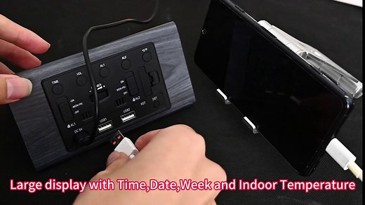 Kogonee Wooden Digital Alarm Clock, 0-100% Dimmer, 2 Alarm Settings, Weekday/Everyday Mode, 9 Mins Snooze, 12/24H, Temperature and Date Display for Office, Travel, Bedroom Alarm Clock (Brown)