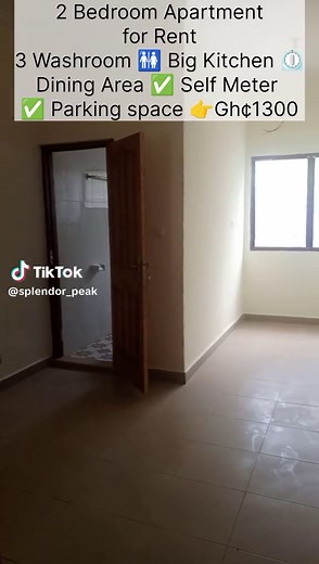 2 Bedroom Apartment for Rent 3 Washroom 🚻 Big Kitchen ⏲️ Dining Area ✅ Self Meter ✅ Parking space 👉Gh'¢1300 Location: Old Barrier - Aplaku Road #SplendorPeak