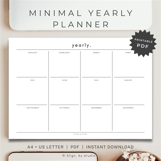 Minimalist Yearly Planner Printable, Undated Year at a Glance (digital Download A4/letter Size) - Etsy Australia