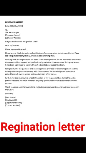 Professional Resignation Letter Format 2026 #reginationletterdesign