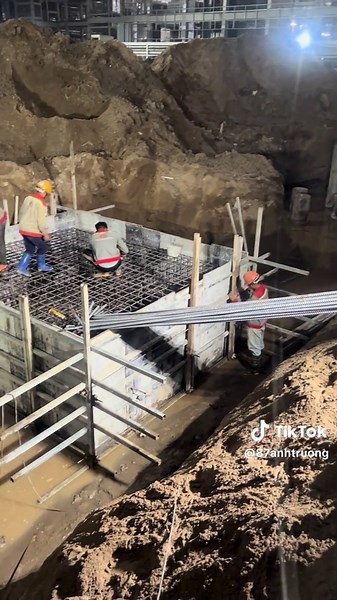 Concrete Foundation Construction at a Busy Site