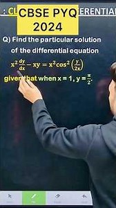 Q) Find the particular solution of the differential equation 𝐱^𝟐 𝐝𝐲/𝐝𝐱−𝐱𝐲=𝐱^𝟐 𝐜𝐨𝐬^𝟐