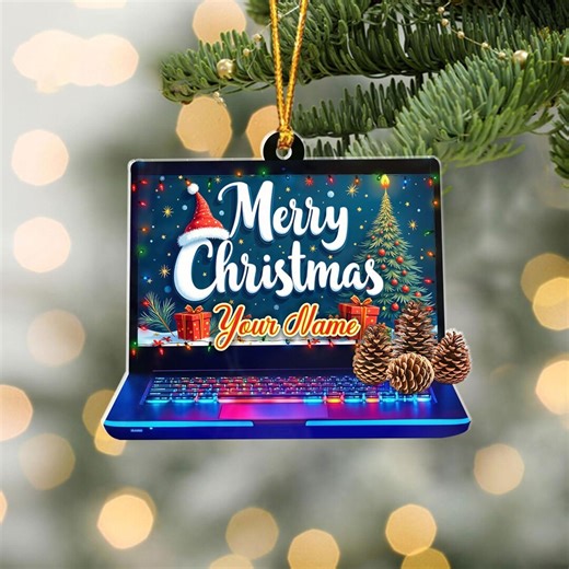 Laptop Christmas Ornament, Personalized Computer Gift, 2D Flat Acrylic Tech Decoration for Coworker - Etsy