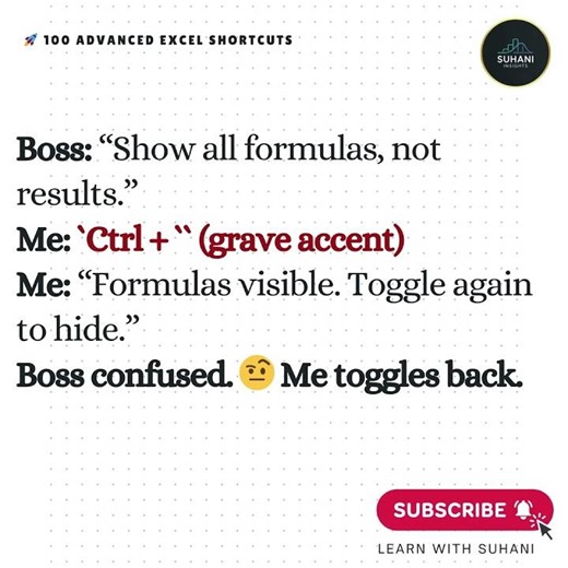 Ctrl + ` : Show All Formulas (Not Results) Instantly 🔣 #excel #showformulas #exceltips #shorts