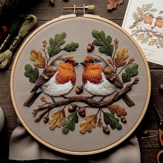 Autumn Robins Hand Embroidery Pattern – Vintage Woodland Hoop Art PDF - Etsy