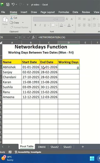 Networkdays Formula in Excel | Excel Shorts | Excel Formulas #excel #excelformulas #frientech