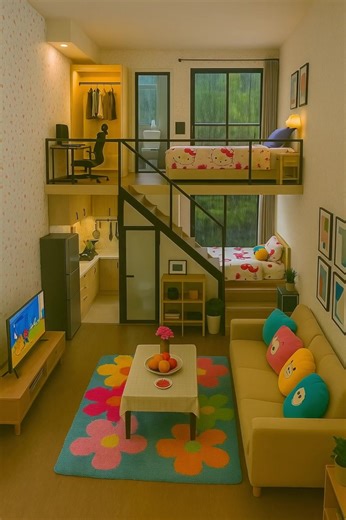 Colorful Loft Living: Cozy Multi-Level Apartment