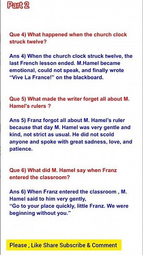 The Last Lesson | Class 12 | Important Q&A for Board Exam