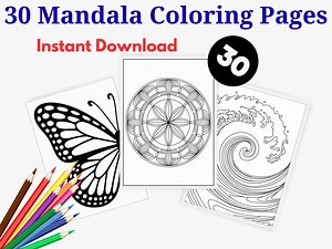 30 Mandala Coloring Pages – Stress Relief Adult Coloring Book (printable PDF) - Etsy