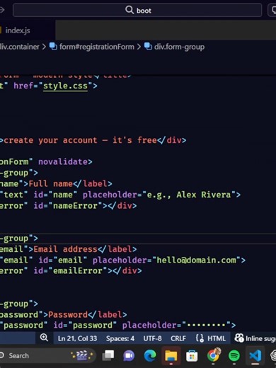 form Validation with javaScript (prt 1)#fyp #webdevelopmenttips #website #code #viralllllll