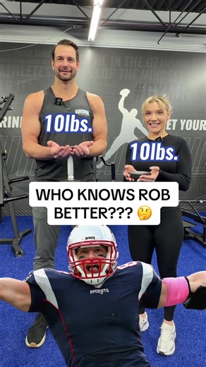 Who knows Rob Gronkowski better? 🤔 @gronk First one who answers the question correctly gets a pass. HOWEVER, the other has to add weight to the Gronk Fitness dumbbell they’re holding. WARNING: EMILY KNOWS BALL 💪🏼 #gronk #gronkfitness #robgronkowski #trivia #challenge