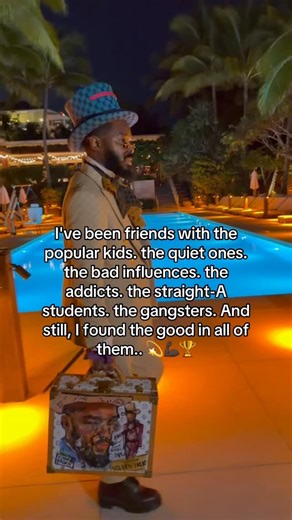 Black Willy Wonka aka Golden Ticket on Instagram: "I always been able to relate to anyone…🏆💪🏿💫 #miami #bekind #editionhotel #lvtrunk #poolside"