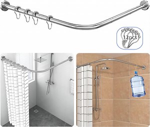 Lnrkai Corner Shower Curtain Rod, L Shaped Shower Curtain Rod for Bathroom Bathtub Stall, Adjustable (29.5"-37.4" x 35.4"-51.2"), 304 Stainless Steel