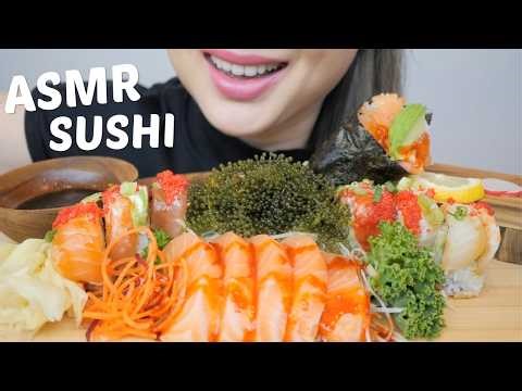 ASMR *SUSHI Spicy Salmon Cone, Spicy Salmon Sashimi, Seagrapes with Assorted Sushi Roll | N.E