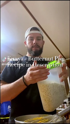 Butternut Squash Pie with Bunya Shortbread Crumble Crust. Custard added for delicious effect. How it’s made: Oven at 400•F Split a butternut squash in half, scoop out the guts, oil the inside and lay it on a pan. Bake for 1 hour Let cool then scoop out the squash. Set oven to 350•F Measure 1 cup of the squash, mix with 1/4 cup of milk and 2-3 tablespoons of organic sweetened condensed coconut milk. Blenderize it, like a smoothie. DONT drink (I know you want to) If you have shortbread dough, do t