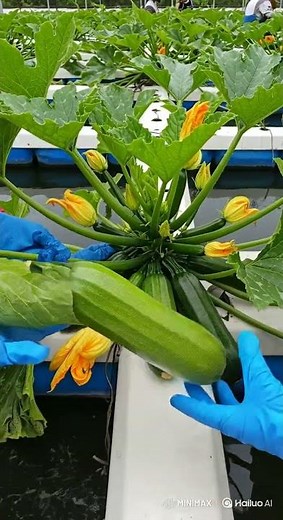 Fresh Zucchini Growing in Hydroponics on a Floating Farm 🥒💧