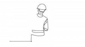 Animated self drawing of continuous line draw active young company manager presenting proposal construction plan to investor. Building architecture business concept. Full length single line animation