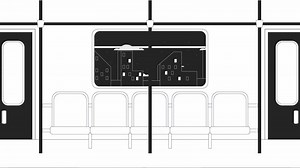Train interior bw lo fi animation. Metro seats. Subway inside. Rail travel. Animated 2D monochrome outline interior. Chill lofi music 4K video black white background, alpha channel transparency