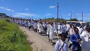 Shembe Nazareth Baptist Church, eBuhleni faction leader Mduduzi Shembe leads his members for the annual pilgrimage that started in the early hours of Sunday, walking from eNanda to eKhenana Holy Mountain Video: Doctor Ngcobo/Independent Newspapers | The Sunday Independent