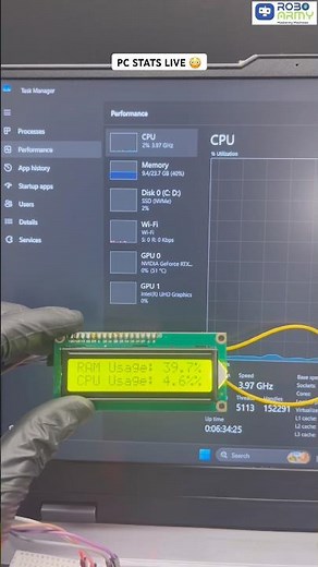 Arduino Nano as a live PC monitor 😳💻CPU & RAM stats on LCD 📟 #roboarmy #arduinotraining
