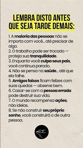 ⏳ 8 lições que mudarão seu destino #frases #motivação #frasesprofundas