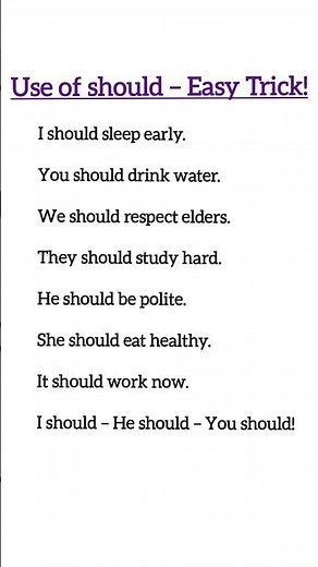 Use of Should - Easy Trick | Learn English Grammar with Simple Examples #shorts