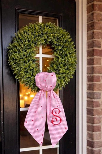 Valentine’s Day Wreath Sash With Pink Gingham Bow – Door Wreath Sash /scarf - Etsy