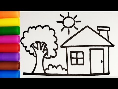 How to Draw a House with a Tree | Easy step by step Drawing and Coloring for Kids and Toddlers