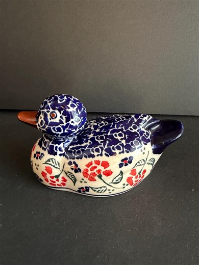Vintage Polish Pottery Duck | Small Ceramic Duck Shelf Decor - Etsy