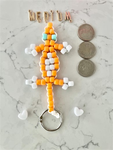 Orange and White Bead Lizard Medium - Etsy