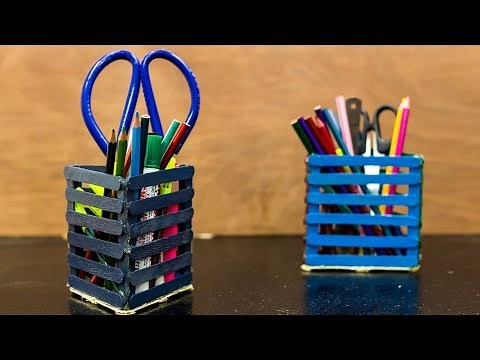 Diy Popsicle Stick Pencil Holder / Pen Stand