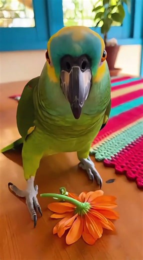Romantic Parrot Brings a Flower and Steals Hearts 🦜🌸💕#parrot #talkingparrot #viralvideo