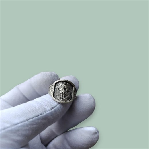 Archangel Michael Ring – 925 Sterling Silver Men’s Signet Ring, Saint Michael Vs Demon Relief Ring - Etsy