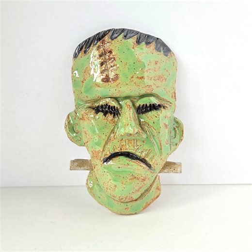 Ceramic Frankenstein Monster Wall Mask — Handmade Monster Sculpture — Classic Horror Decor - Etsy