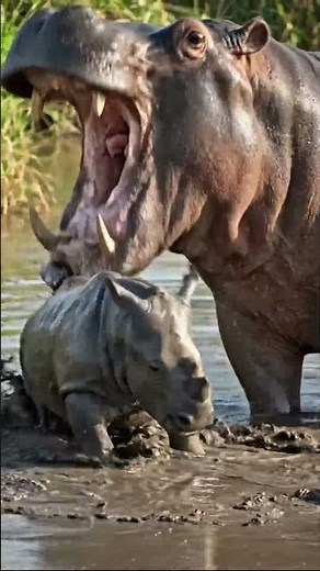 Against All Odds: The Daring Escape of a Baby Rhino from a Hippo 🦏🍃