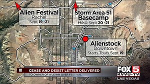 The owner of the Little A'Le'Inn in Rachel, Nevada, is facing legal action after organizers of 'Alienstock' sent a cease-and-desist letter insisting she stop using that name for the planned festival. Jaclyn Schultz has more. Story: http://bit.ly/2LtZ068 | FOX5 Las Vegas