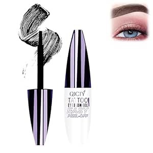 Easy Peel off Eyebrow Gel, Qiciy Tattoo Eyebrow Gel Easy Peel Off, Tinted Eye Brow, Professional Eye Brow Tint, Waterproof & Sweatproof (Black)