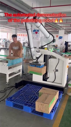 The automated demonstration of the palletizing robot.#palletizerrobot #automation