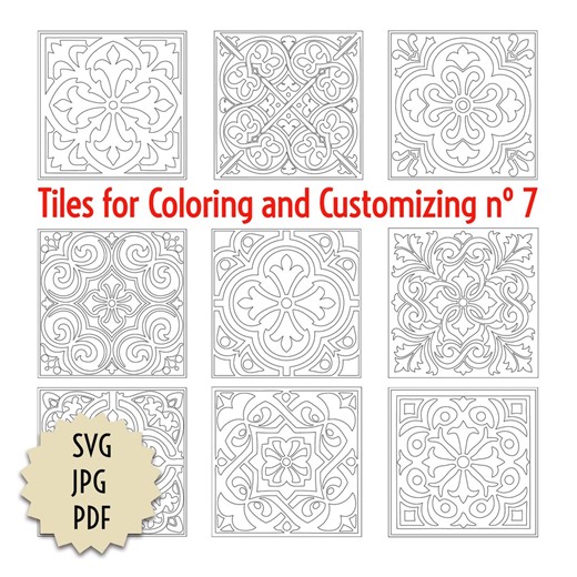 Ornamental Tile Patterns for Coloring, Mediterranean Geometric Mosaic Clipart, Relaxing Designs, Vector Files SVG PDF JPG Digital Download - Etsy