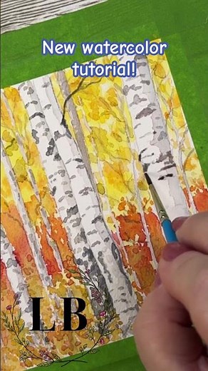 Autumn inspired birch tree landscape watercolor tutorial, step by step beginner friendly