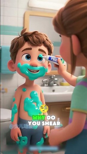 🤔😂🧴 Why does little brother put toothpaste on his face? #funny
