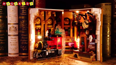 HOGOKIDS Magic Train Station Book Nook Building Set with Light, 1300 PCS Booknook Building Toys for Bookshelf Home Decor, DIY Miniature House Model Kit, Gifts for Adults Boys Girls Age 10+