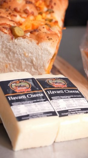 Havarti is our cheese of the week and although you can eat it any way you like since it’s so mild and versatile, we think it’s amazing in a grilled cheese sandwich with our jalapeño cheddar bread 🤤 | Detwiler's Farm Market
