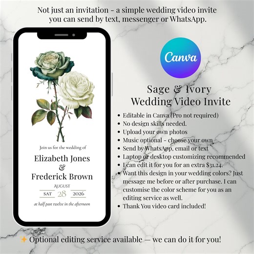 Sage & Ivory DIY Wedding Video Invitation - Etsy