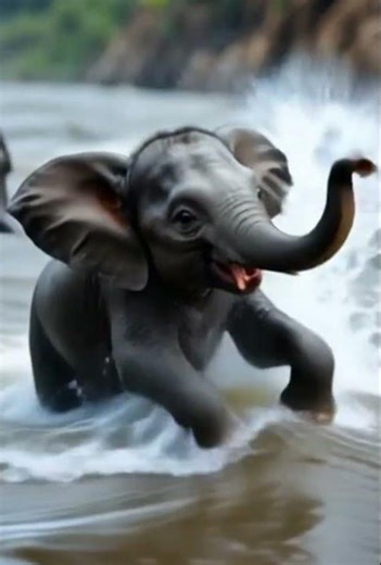 Adorable Baby Elephant Playing in Water